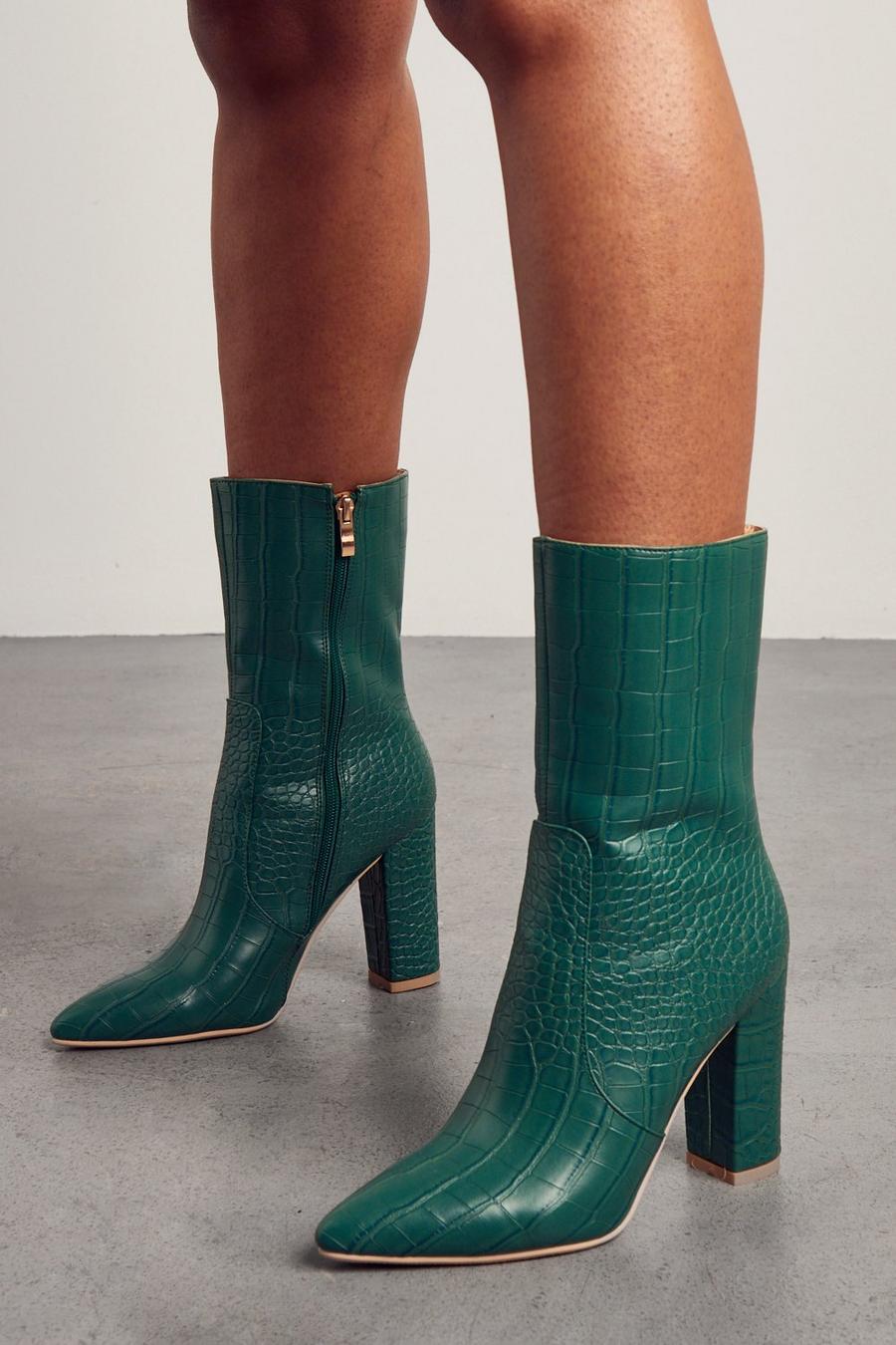 Lime Croc Heeled Ankle Boots  image number 1