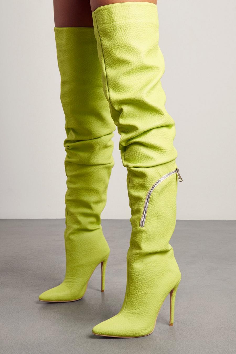 Lime Over The Knee Pocket Detail Boots  image number 1