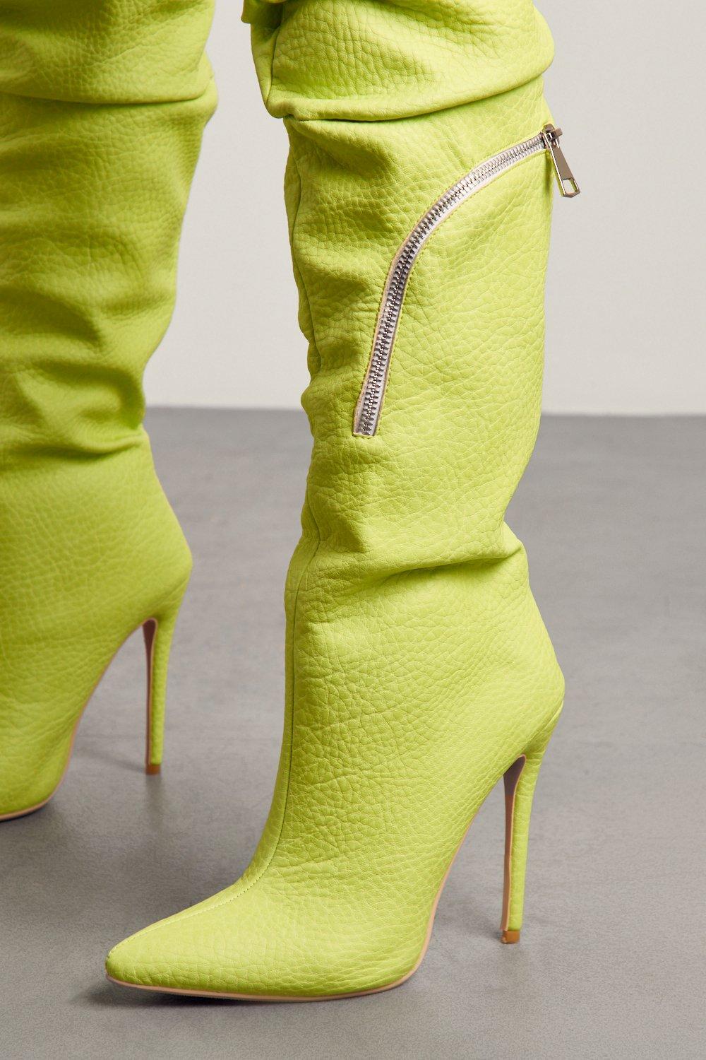 Lime green over shop the knee boots