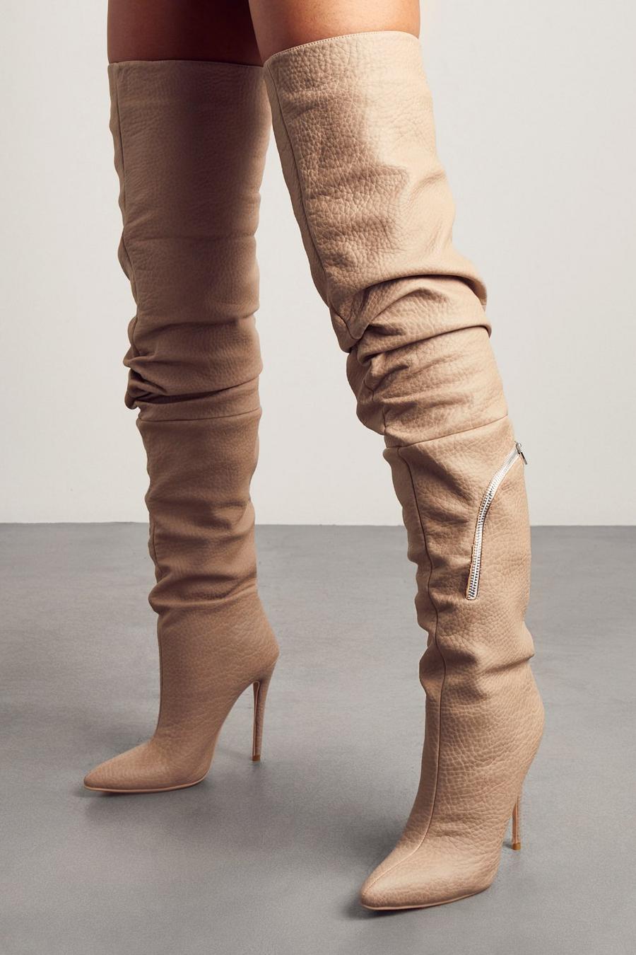 Nude Over The Knee Pocket Detail Boots  image number 1