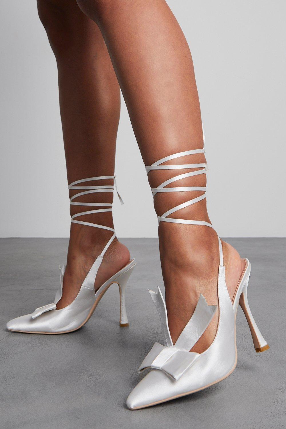 Ivory lace up store heels