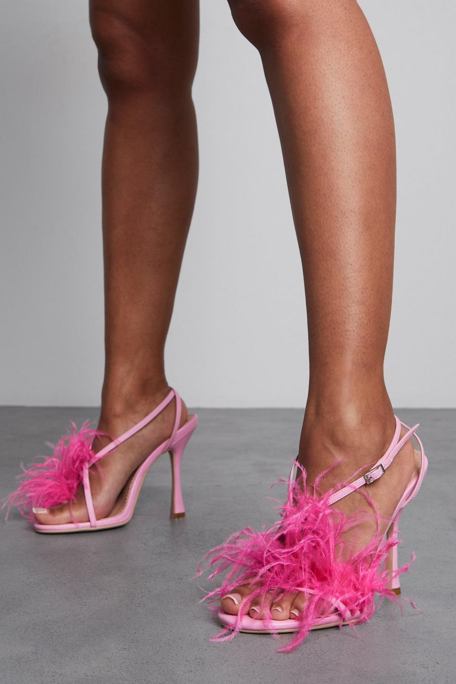 Pink Feather Detail Strappy Heels 