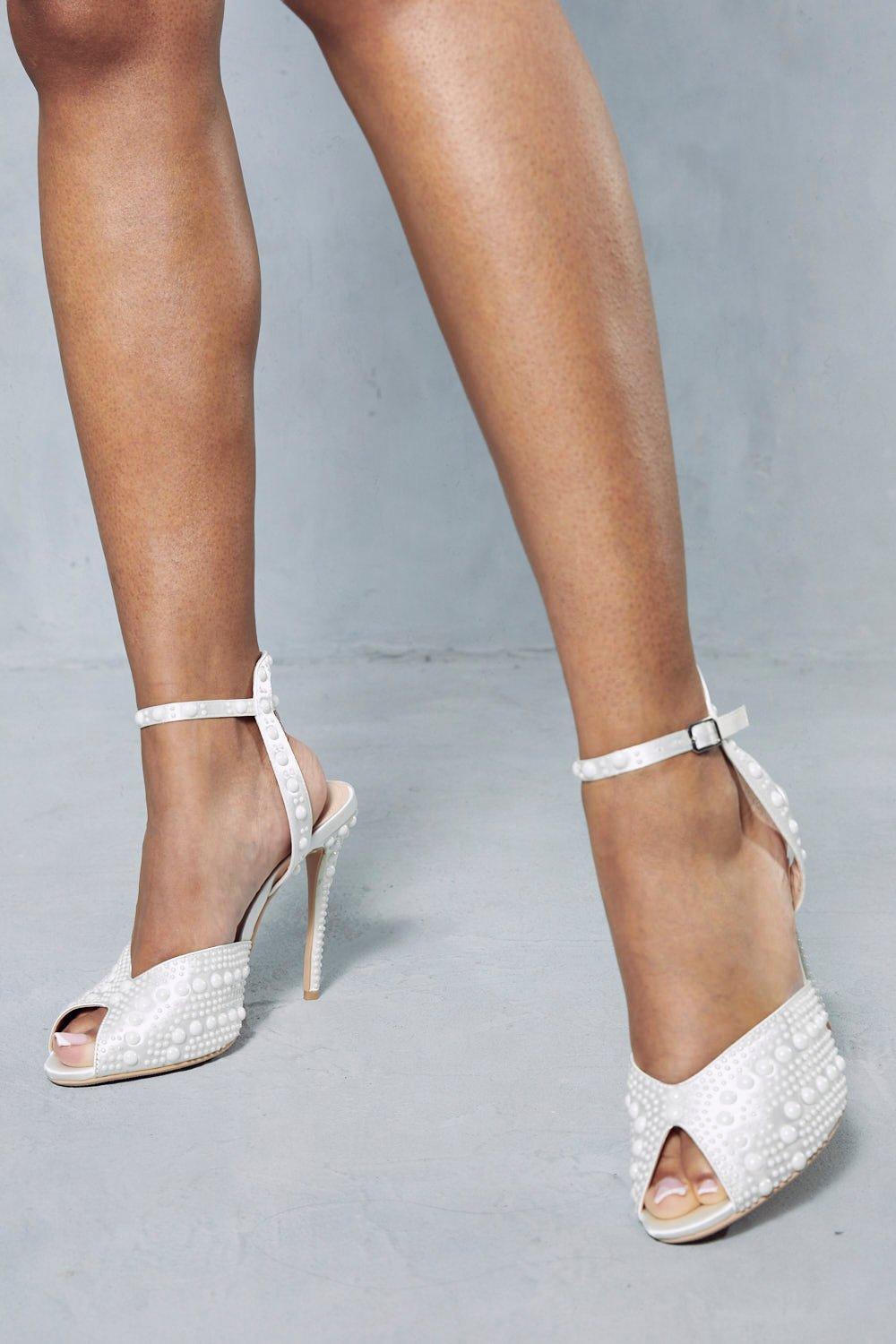 White Satin Sandals with All Over Pearls, SACORA 100