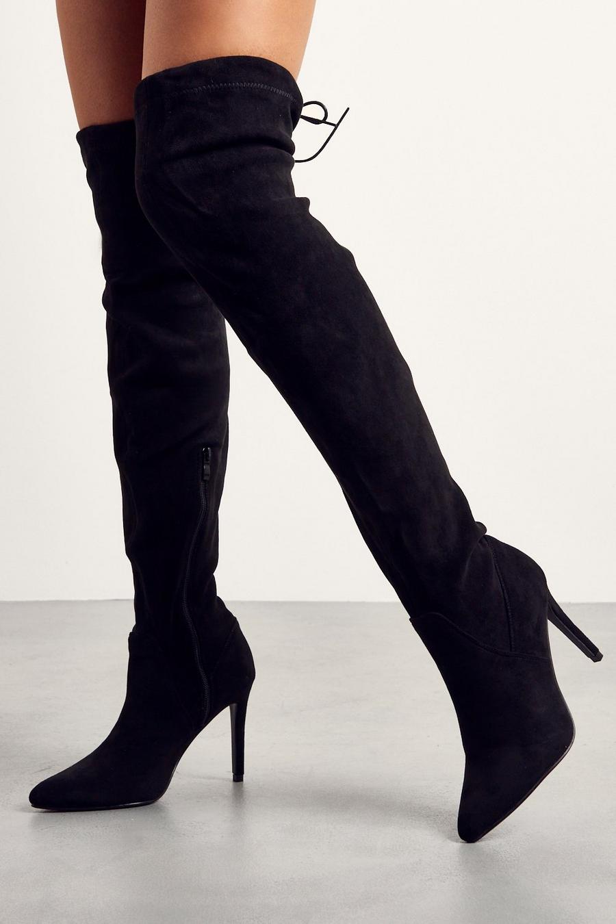 Misspap Over The Knee Faux Suede Heeled Boots | Boohoo UK