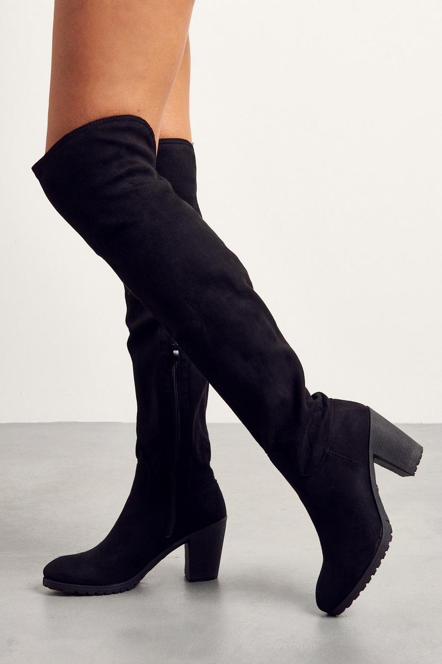 Misspap Over The Knee Faux Suede Heeled Boots Boohoo Uk 