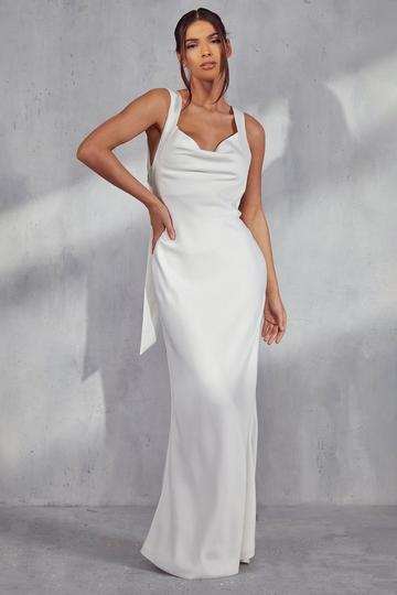 White Morgan Premium Cowl Draped Maxi Dress
