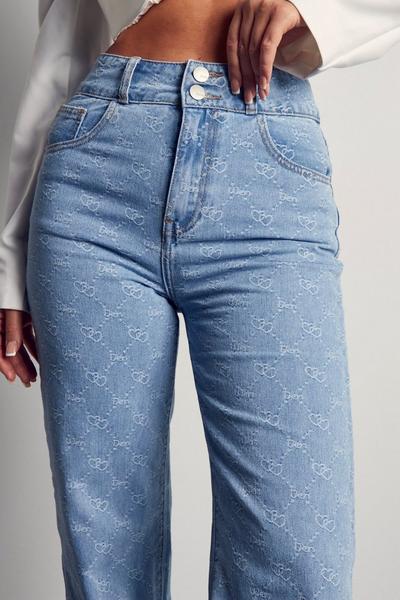 MissPap blue Wide Leg Jeans With Diamond Pattern