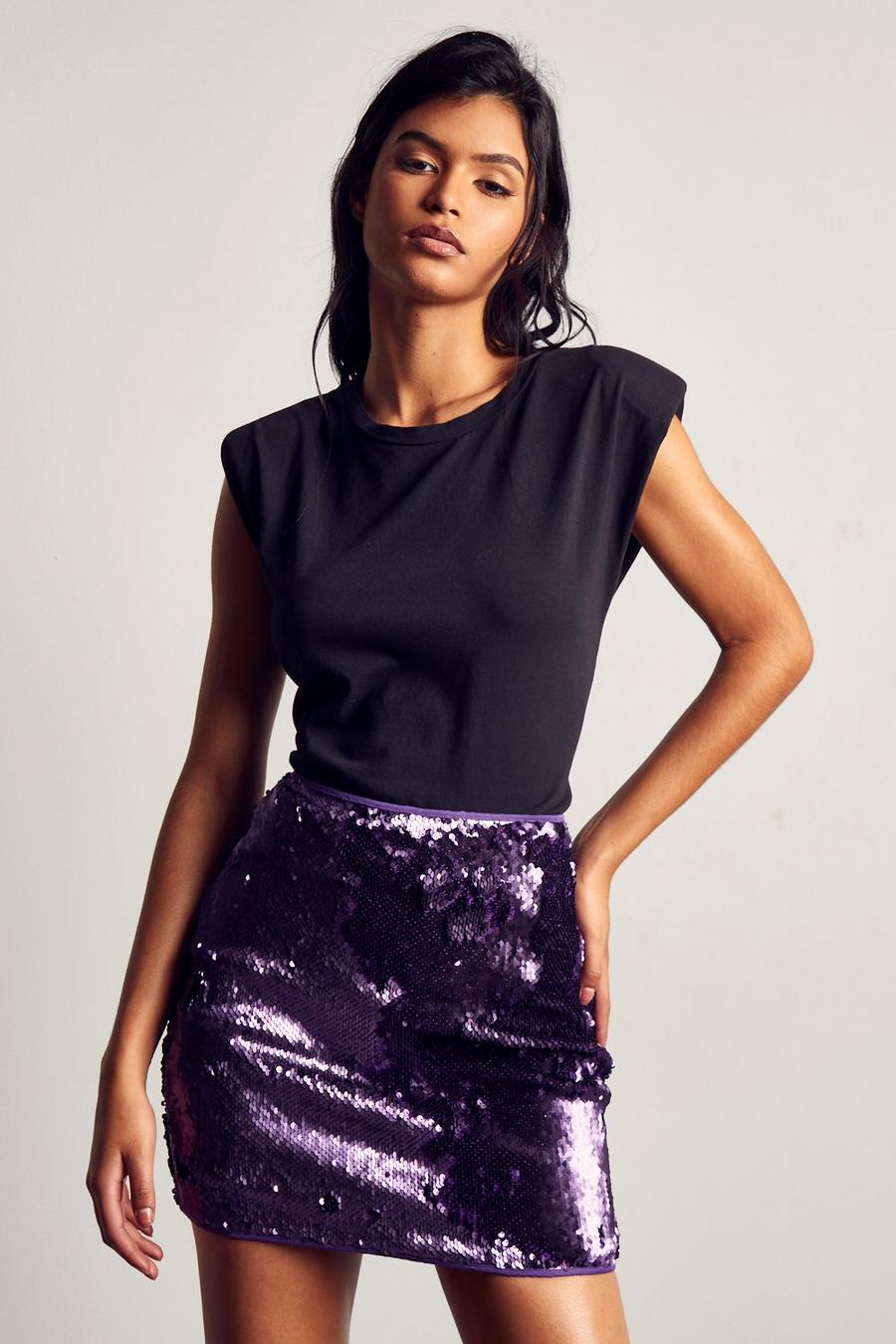 Purple Sequin Mini Skirt