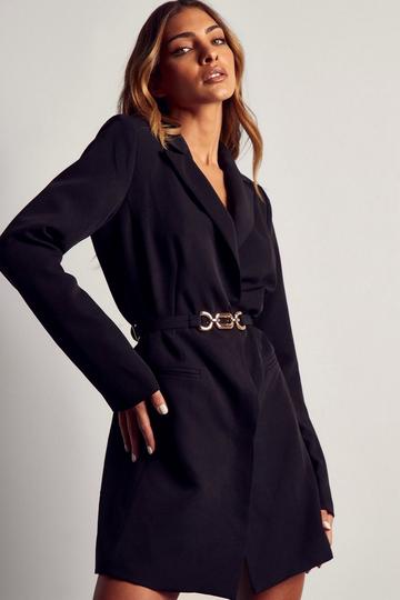 Gold Chain Belt Structured Blazer Dress black