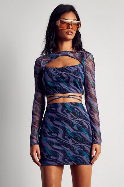 MissPap  Recycled Mesh Abstract Print Mini Skirt Co-ord