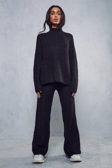 High Neck Rib Knit Trouser Co-ord black