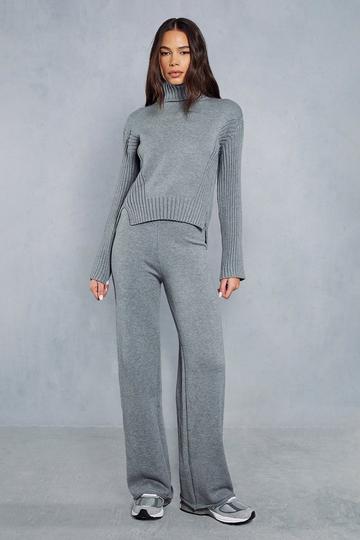 Oversized Turtle Neck Knitted Co-ord grey