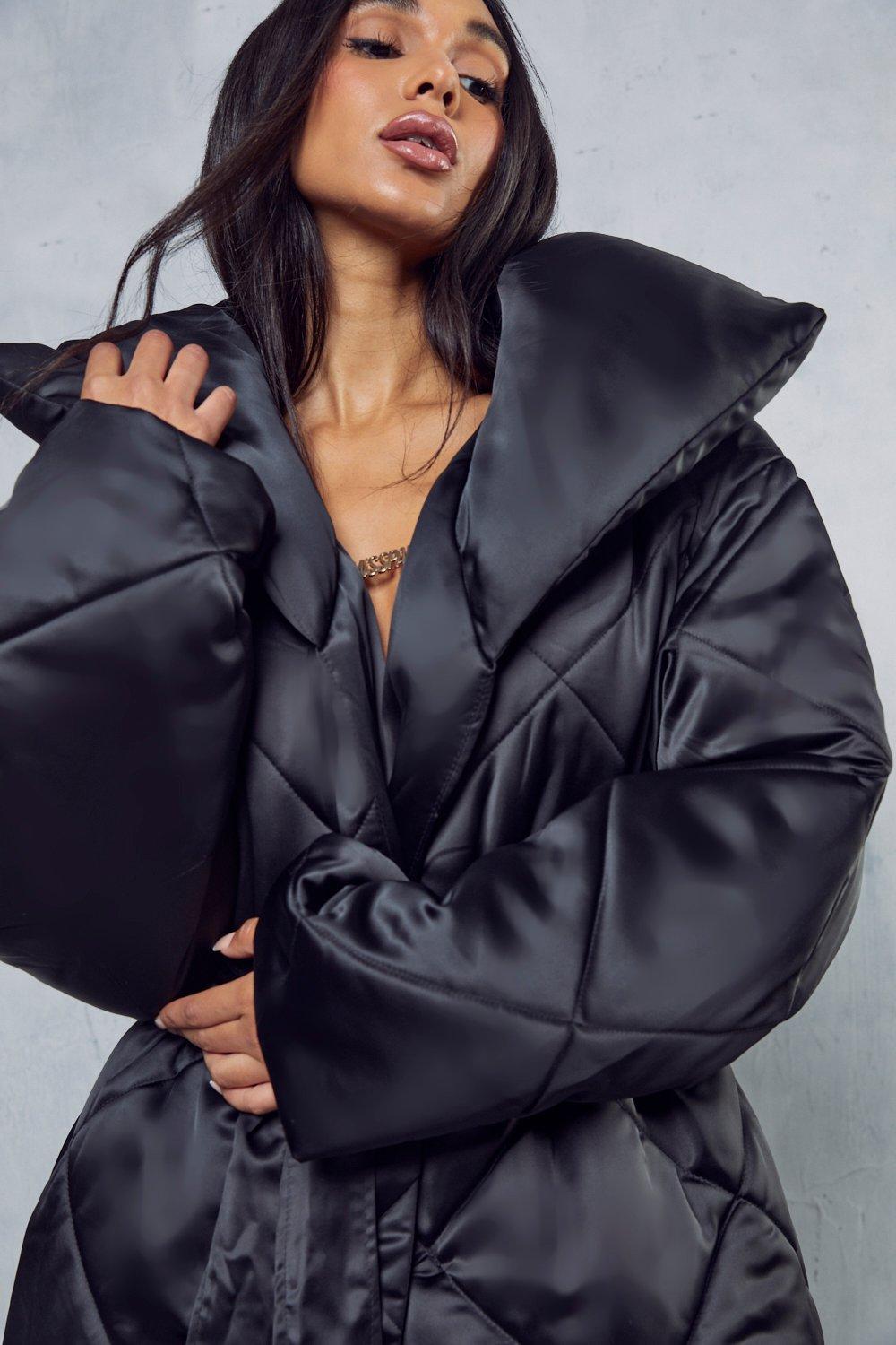 Misspap Belted Oversized Quilted Coat Boohoo UK