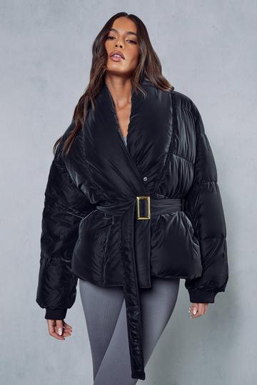 Black Belted Soft Touch Puffer Jacket