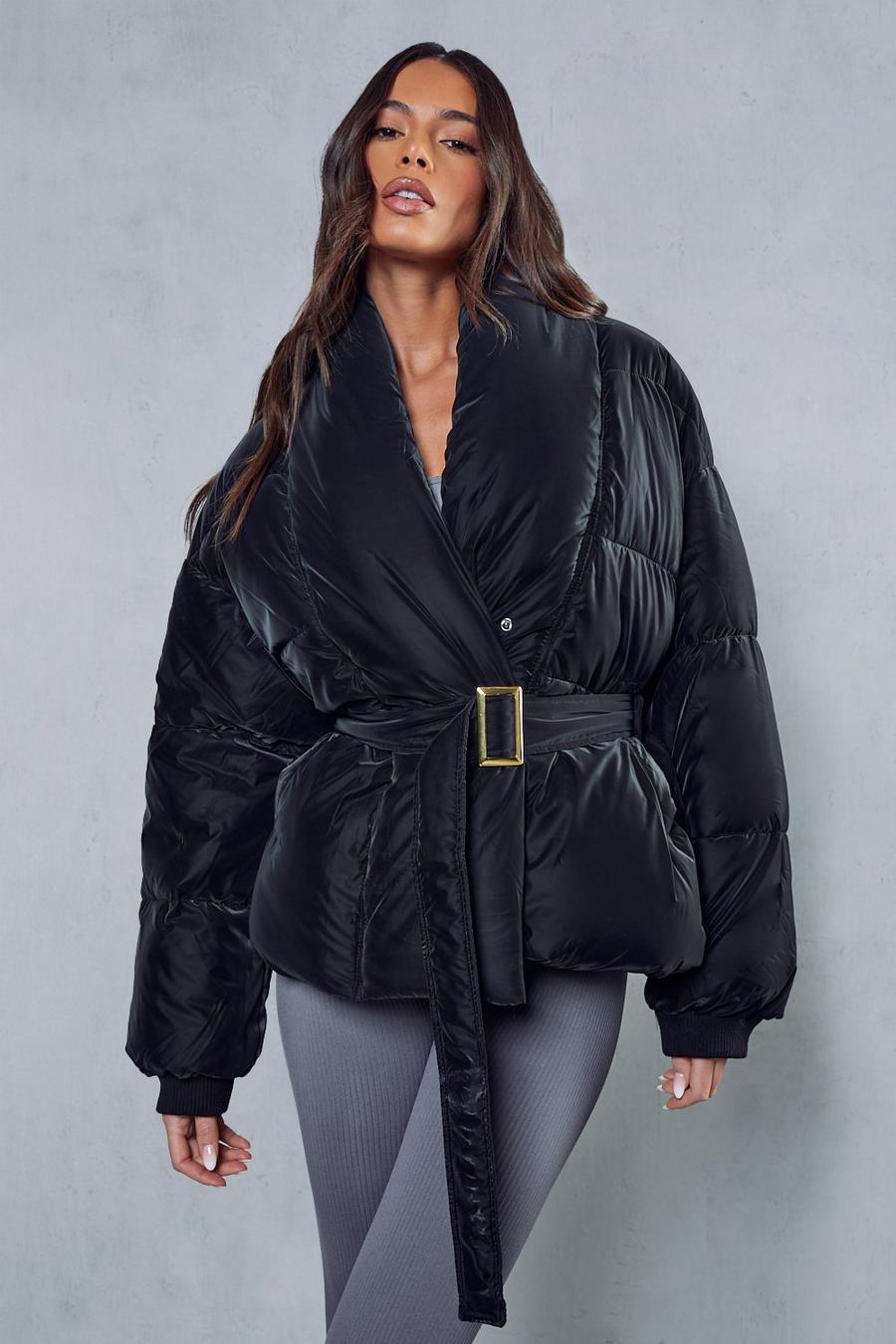 Black Belted Soft Touch Puffer Jacket image number 1