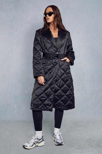 Longline Quilted Puffer Coat black