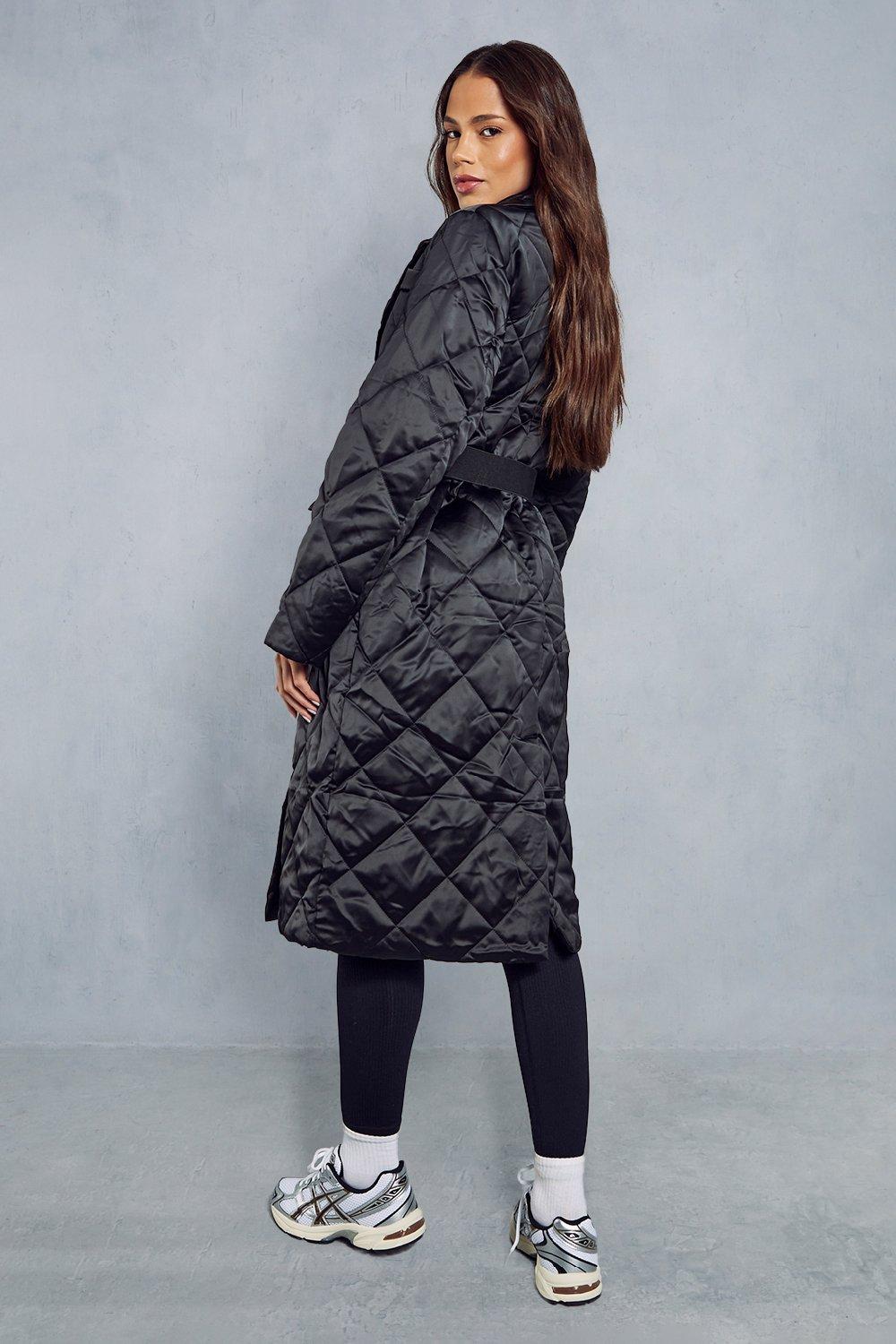 Black quilted store longline coat