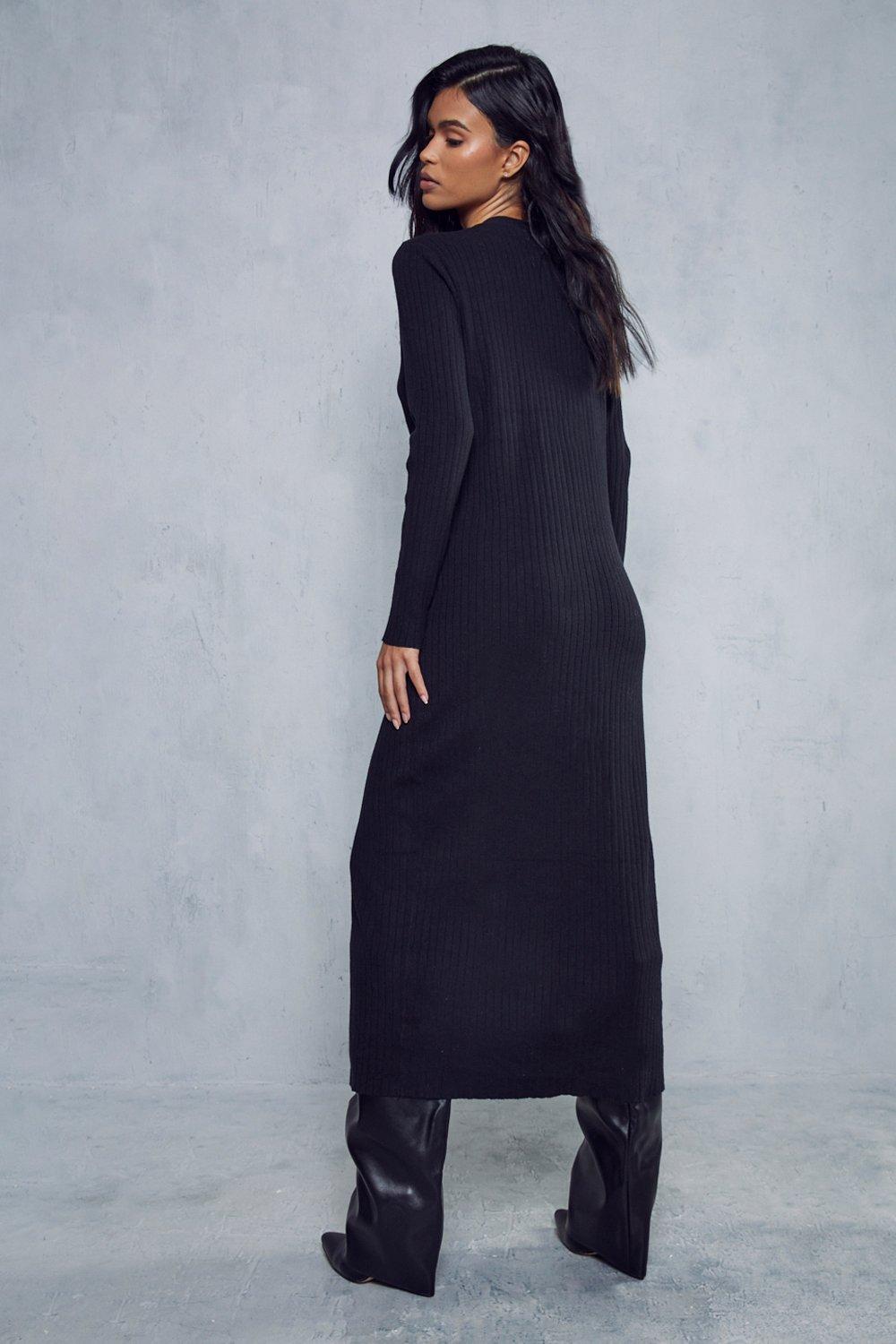 Black ribbed button down midi dress clearance