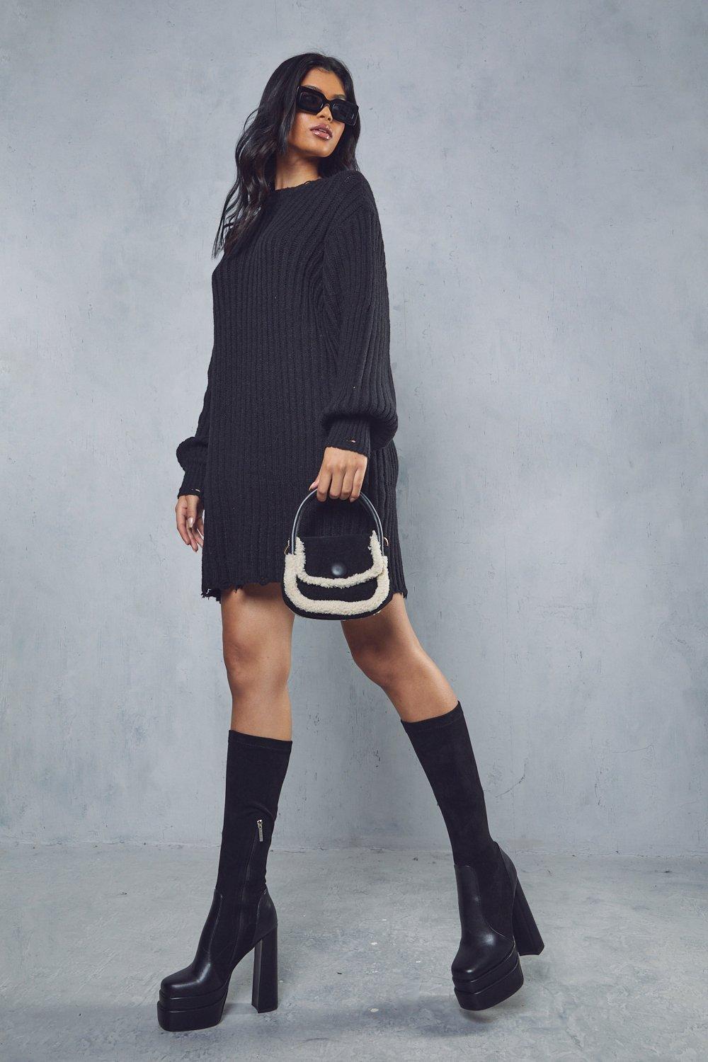 Black knit sweater clearance dress