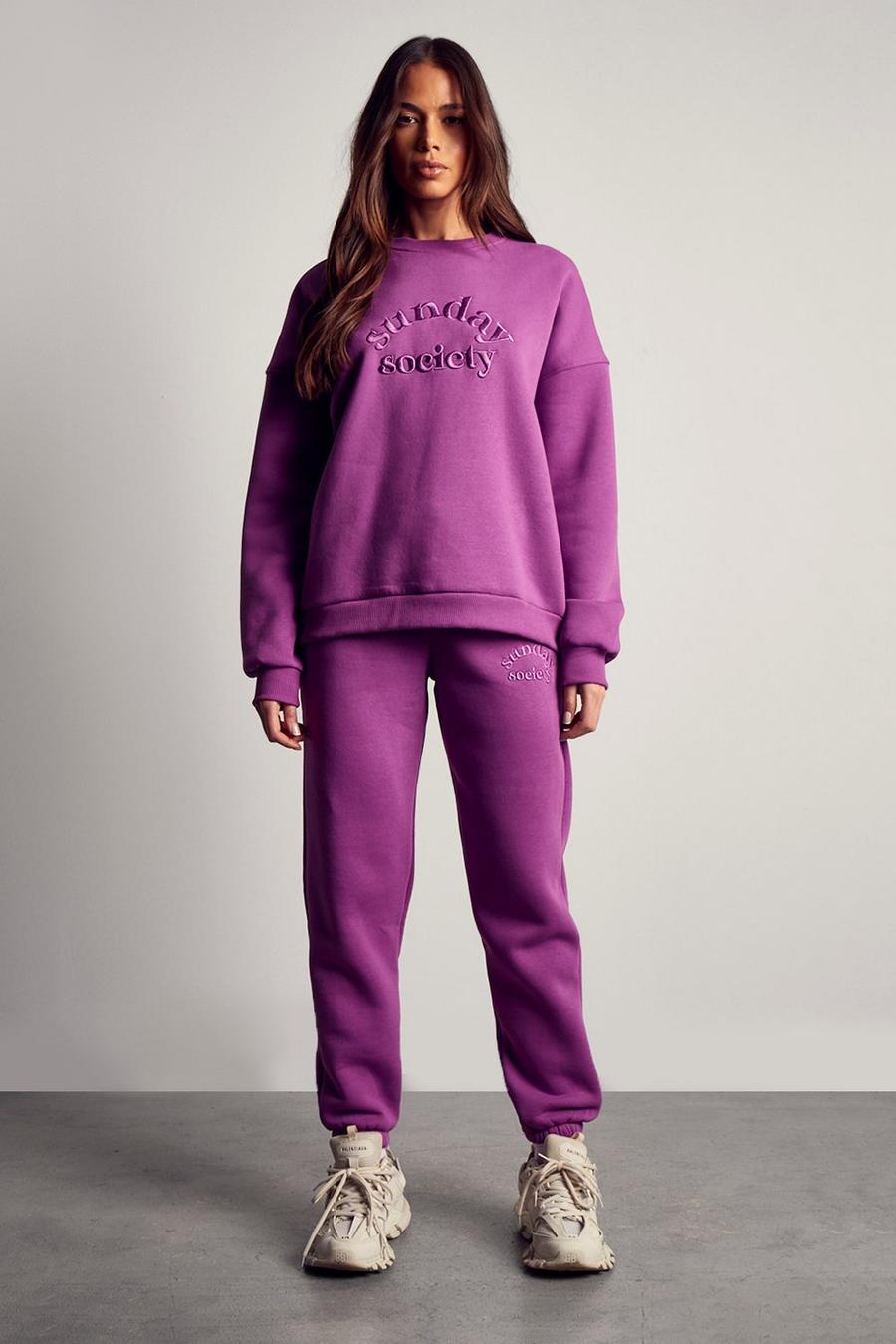 Purple Sunday Society Embroidered Joggers  image number 1