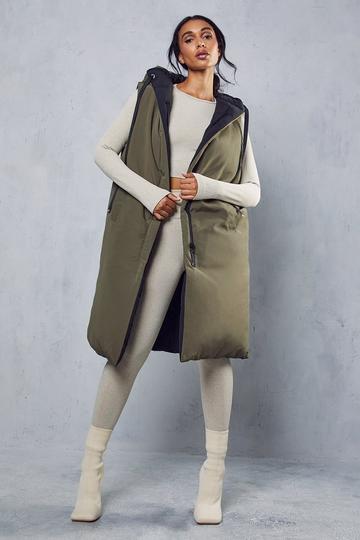 Reversible Longline Padded Gilet khaki