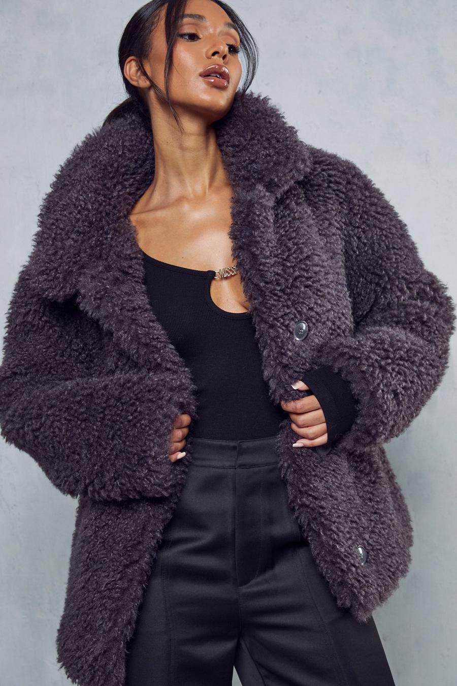 Purple Shaggy Faux Fur Coat image number 1