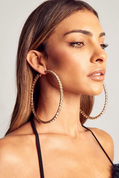 MissPap gold Diamante Extreme Oversized Hoop Earrings