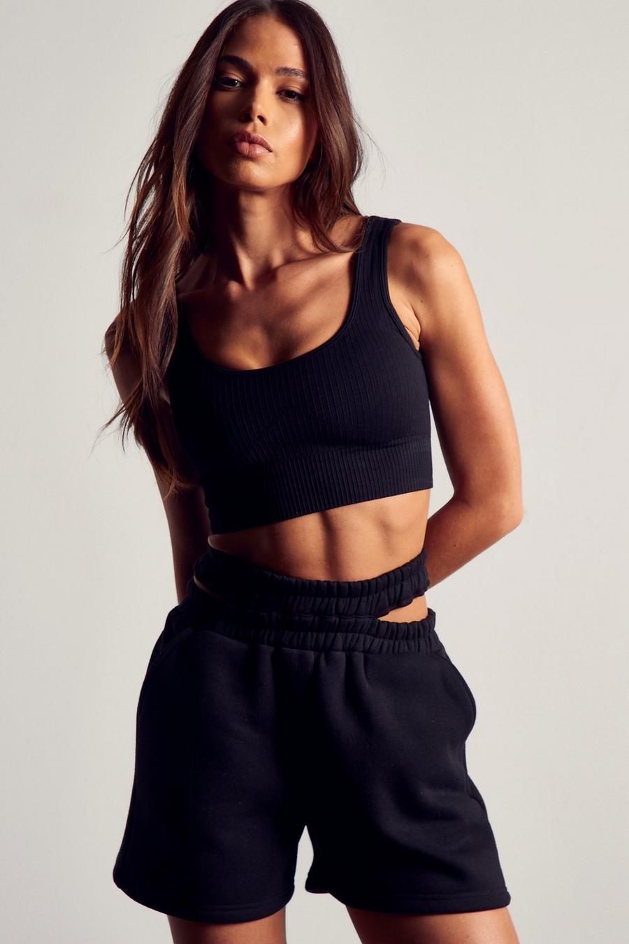 Black Double Band Cut Out Shorts image number 1