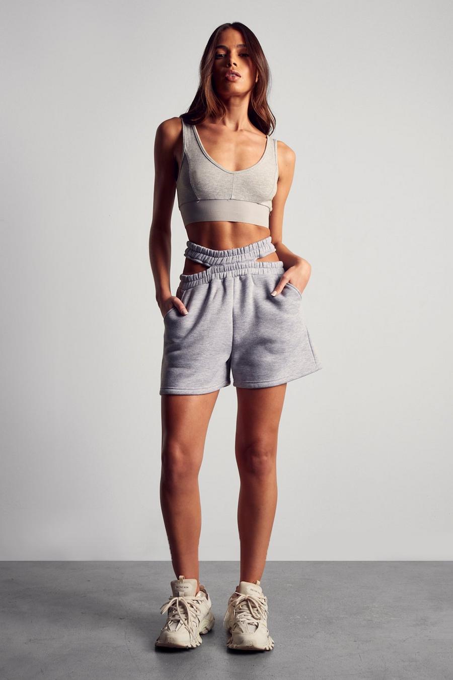 Grey marl Double Band Cut Out Shorts