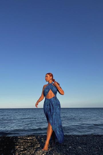 Bleached Printed Maxi Dress blue