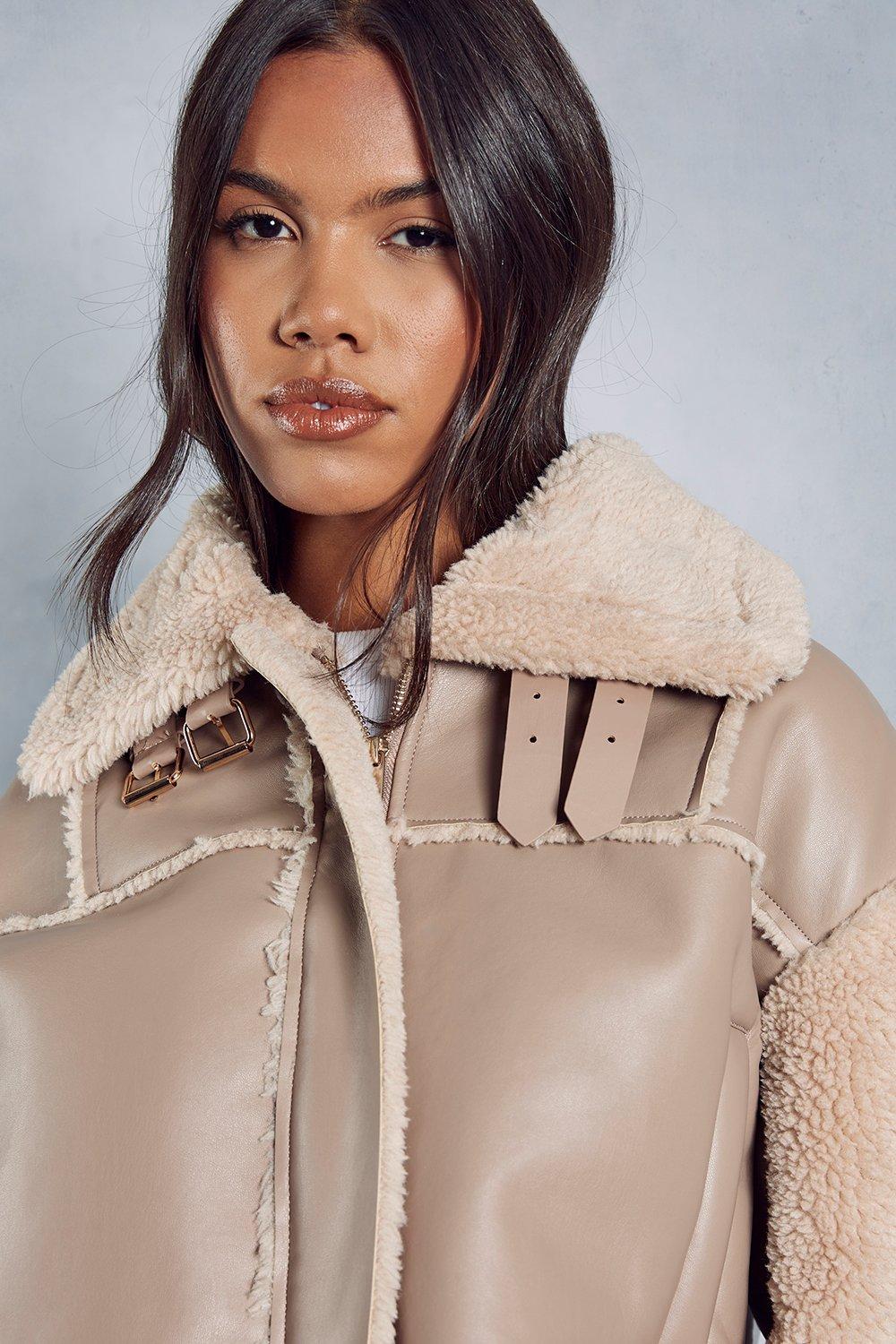 Borg Buckle Detail Cropped Aviator Jacket