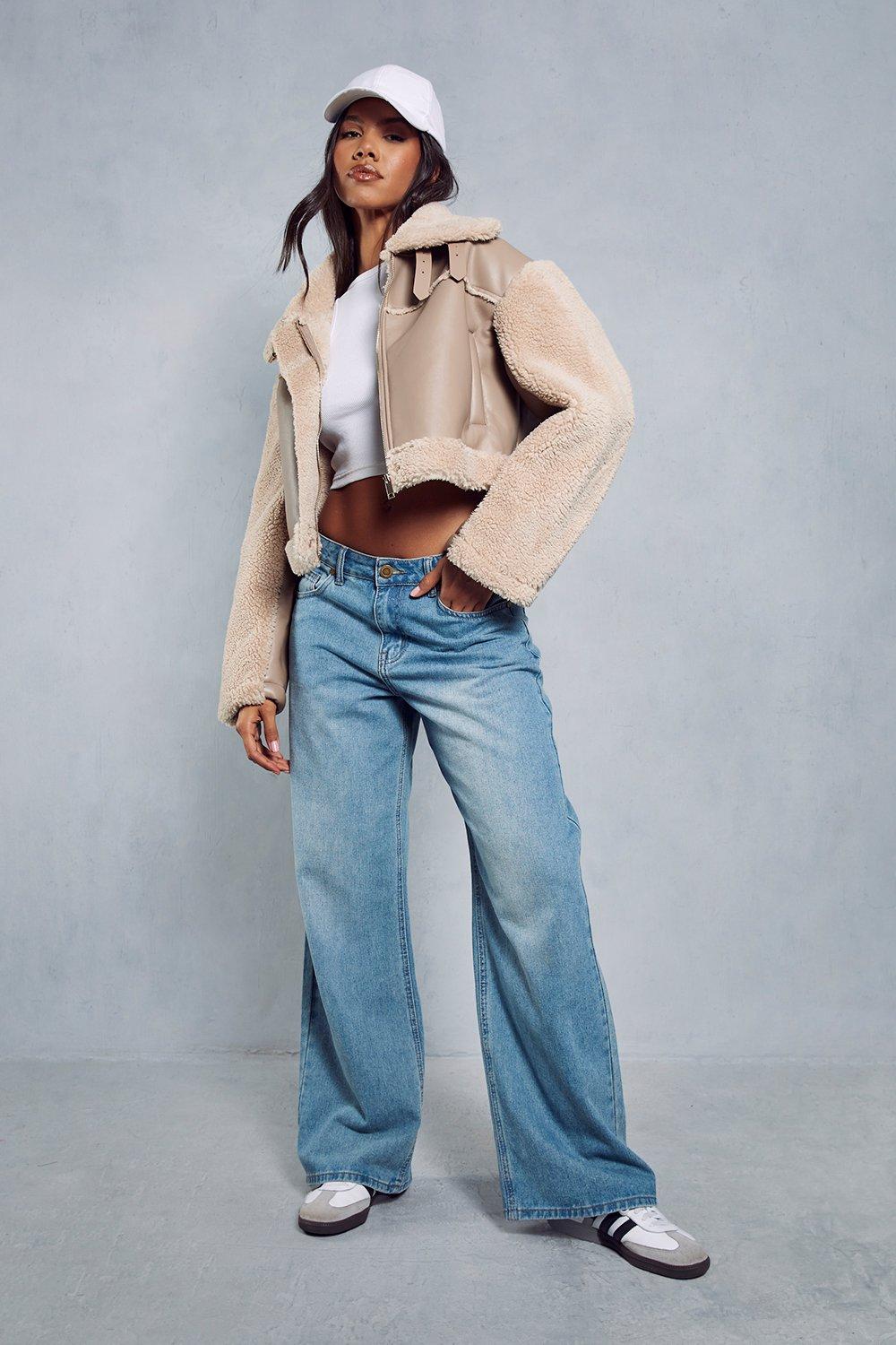 Boohoo cropped hotsell aviator jacket