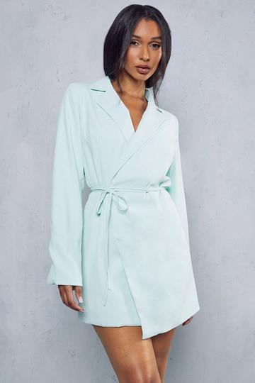 Tie Waist Collared Split Sleeve Wrap Mini Dress mint