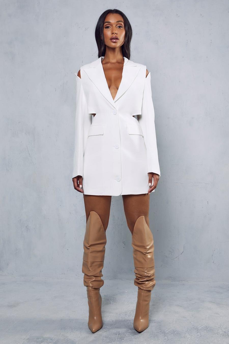 White Cut Out Detail Blazer Dress image number 1