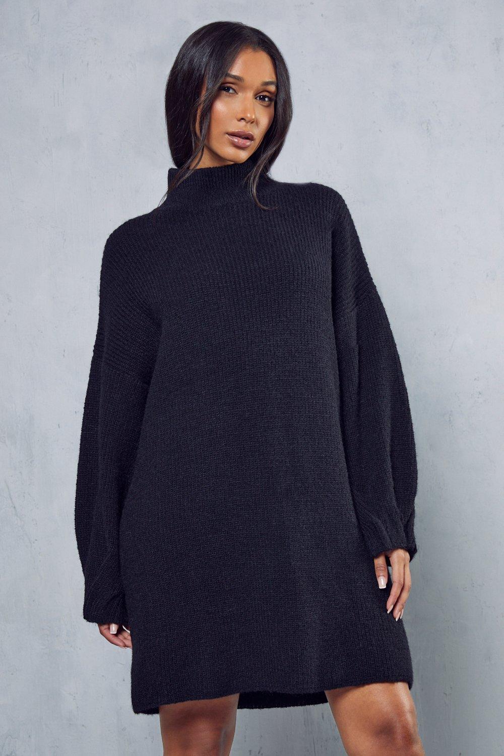 Knitted High Neck One Sleeve Maxi Dress