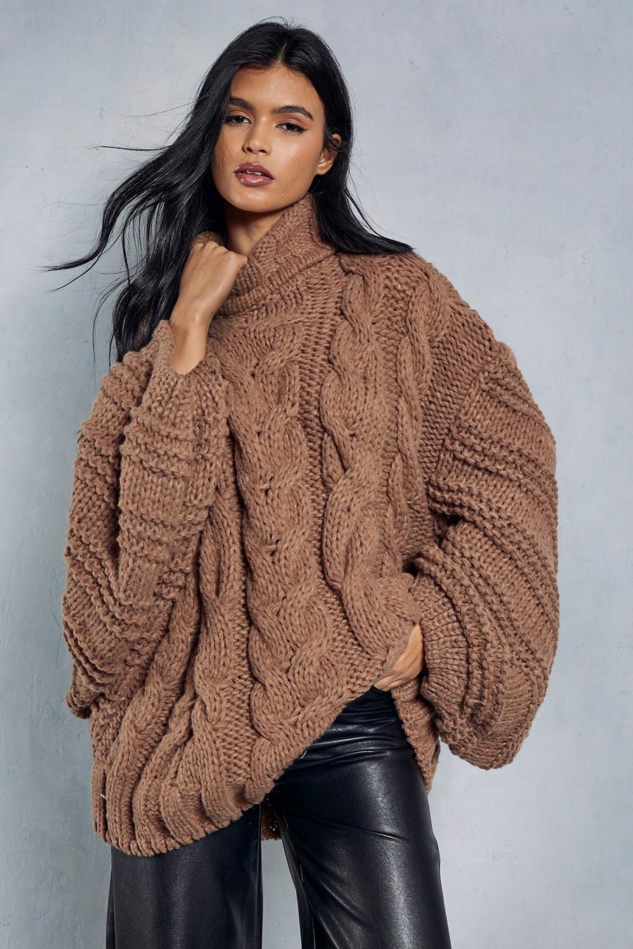 Chocolate Premium Chunky Cable Knit Jumper image number 1