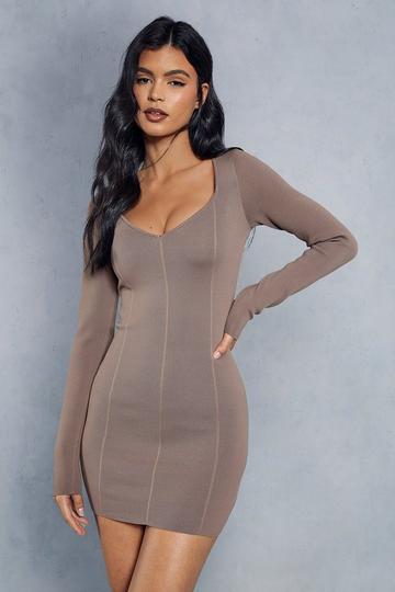 Bandage Knit Mini Dress tan