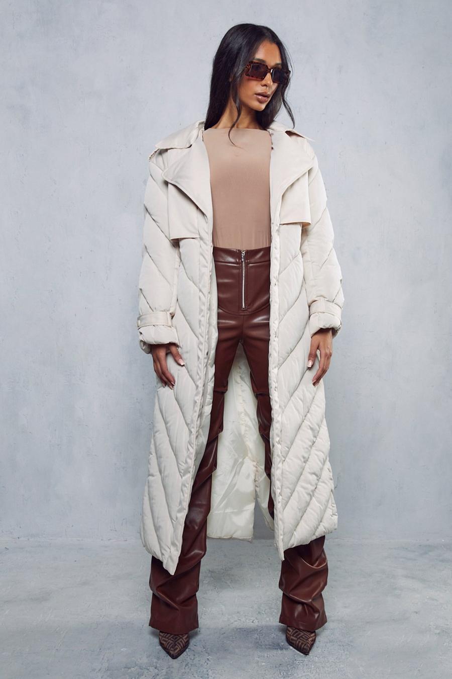 Cream Contrast Quilted Trench Coat image number 1