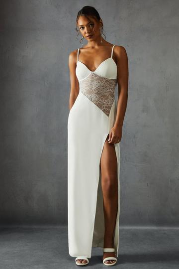 Lace Insert Strappy Cupped Maxi Dress white