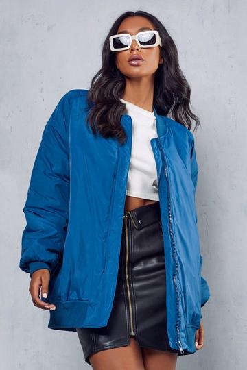 Blue Drop Shoulder Oversized Bomber Jacket