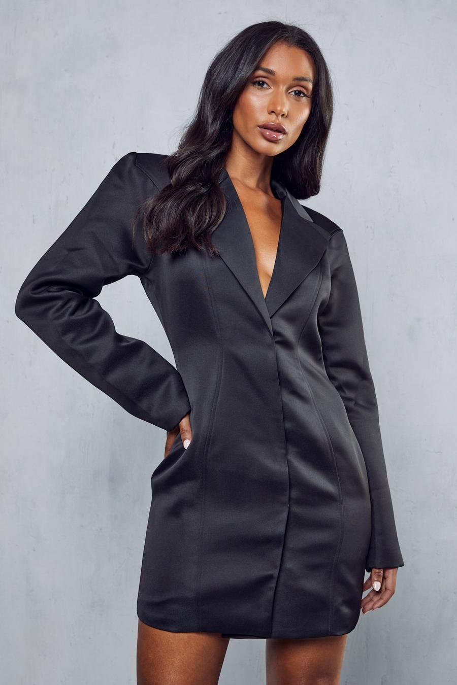 Black Premium Contour Seam Detail Blazer Dress image number 1