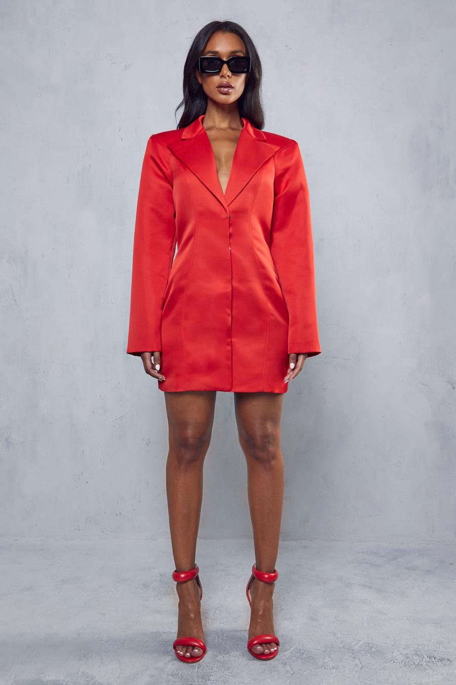 Red Premium Contour Seam Detail Blazer Dress image number 1