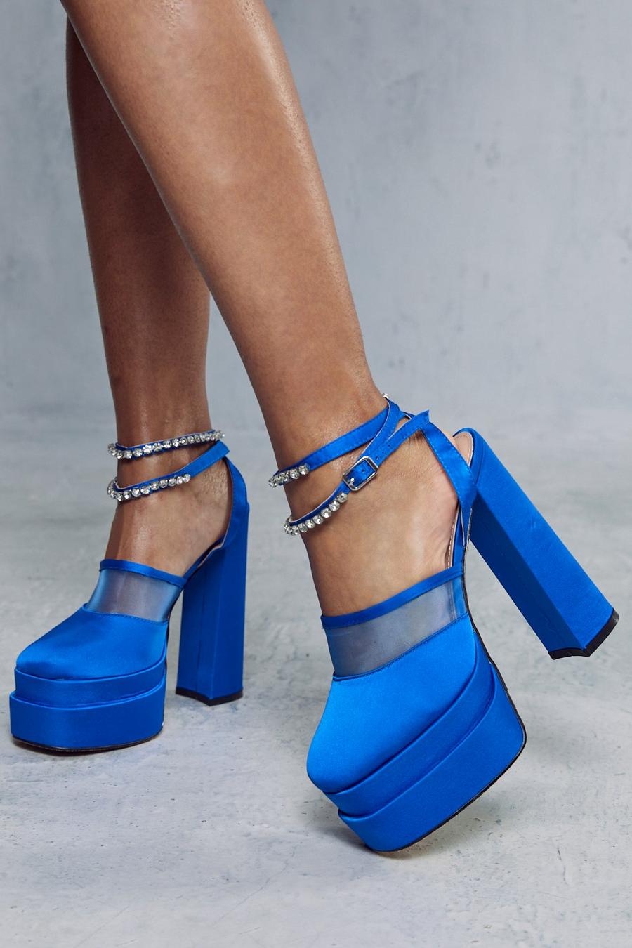Blue Extreme Platform Mesh Diamante Detail Heels