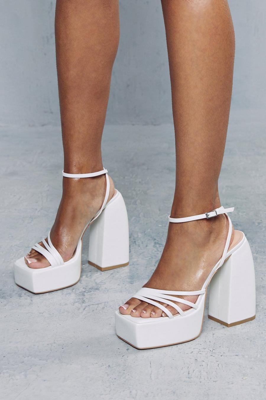 White Extreme Skinny Strappy Platform Heels  image number 1