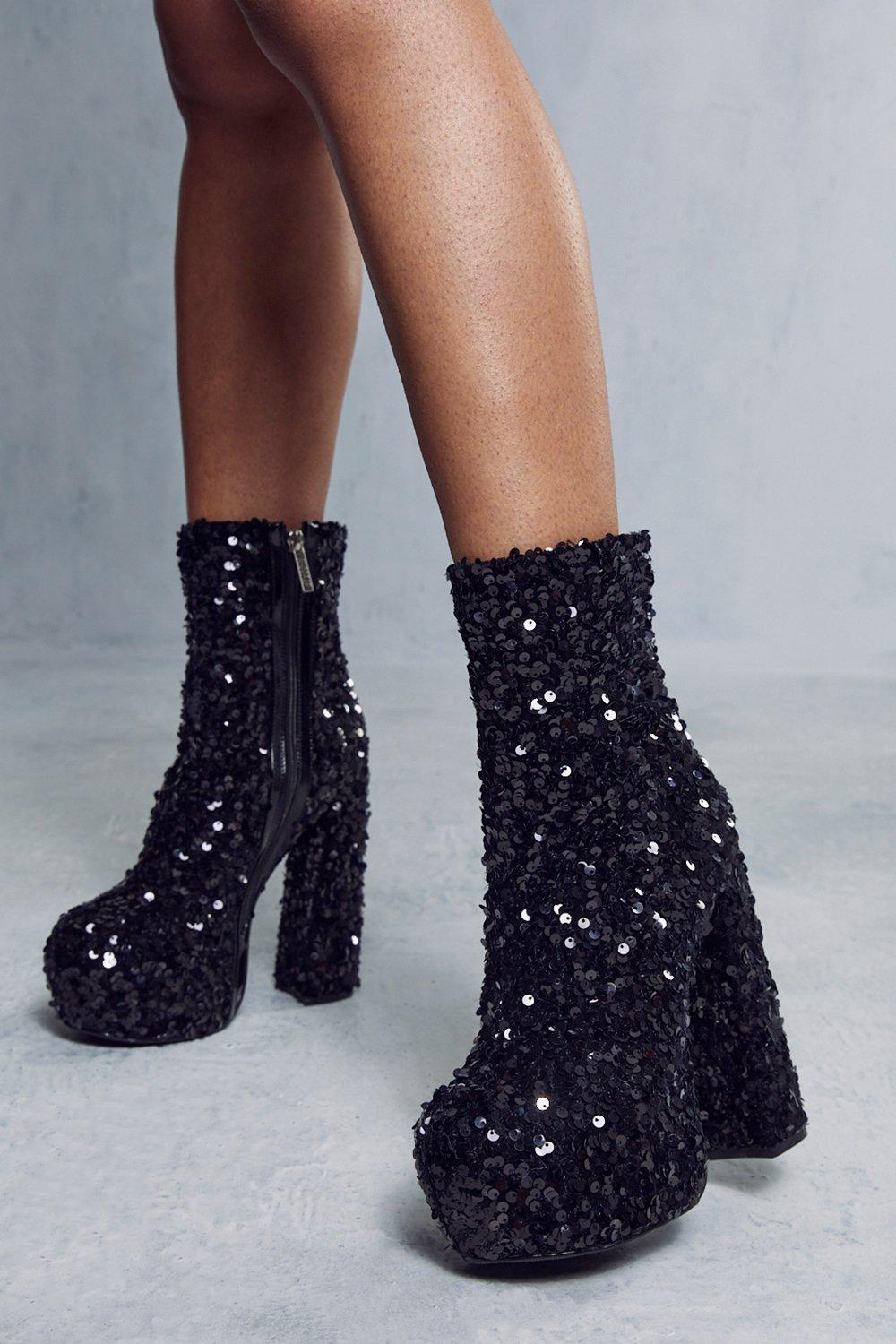 Black sequin shop platform heels