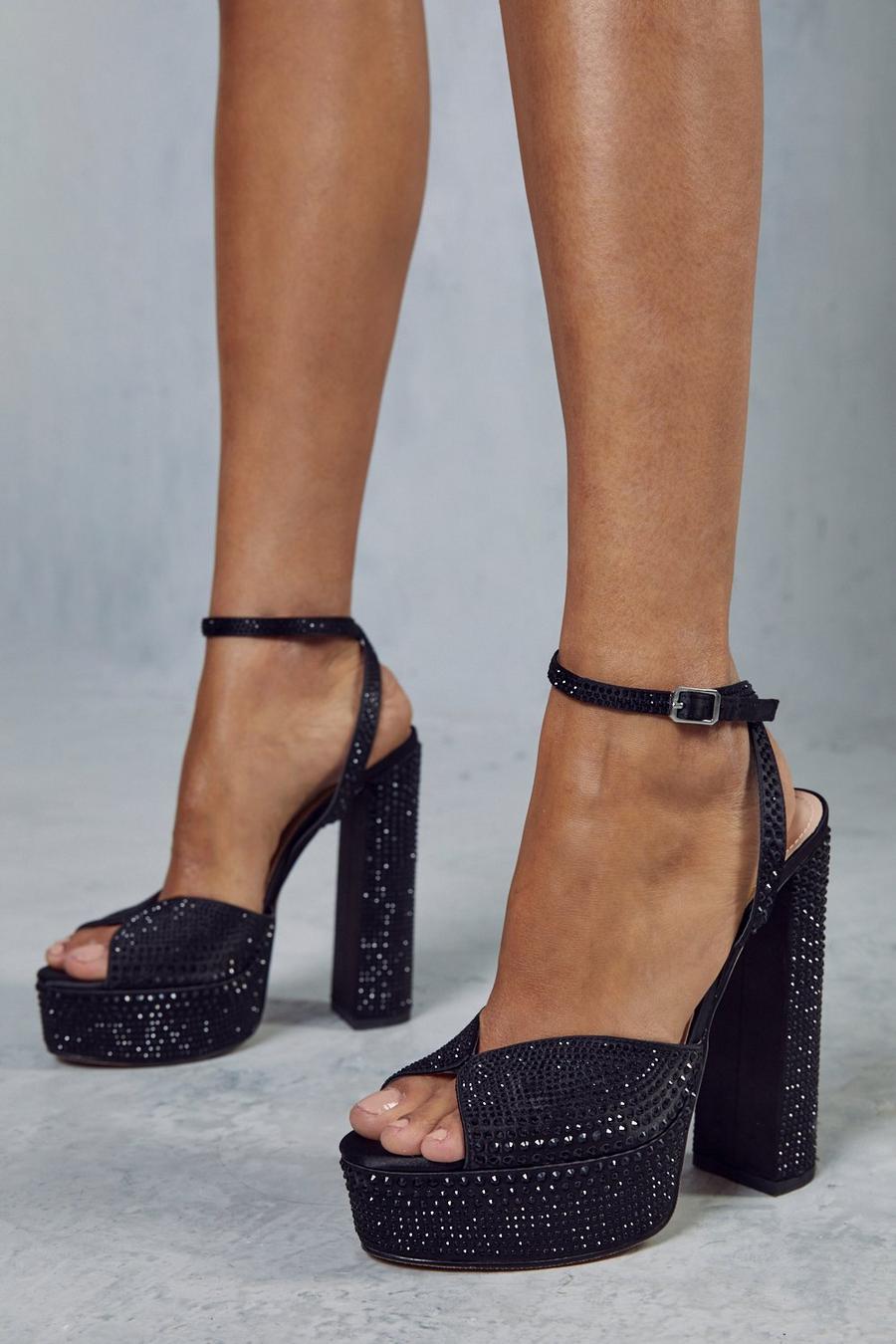 Black Premium Embellished Extreme Platform Heels  image number 1