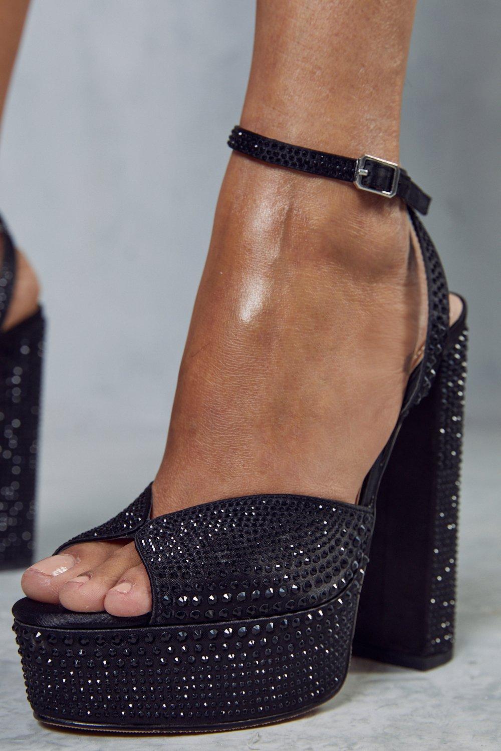 Black sparkly sales platform heels