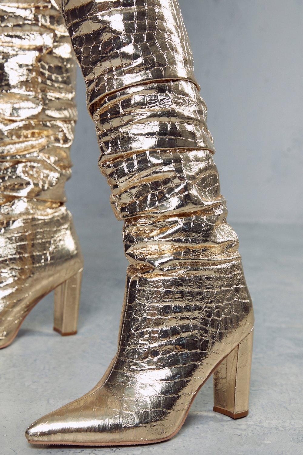 Gold metallic thigh hot sale high boots