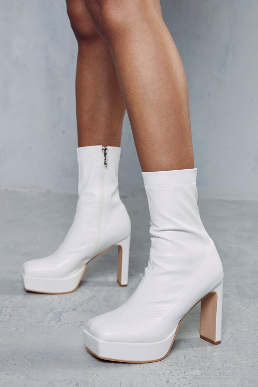 White Sock Platform Ankle Boots