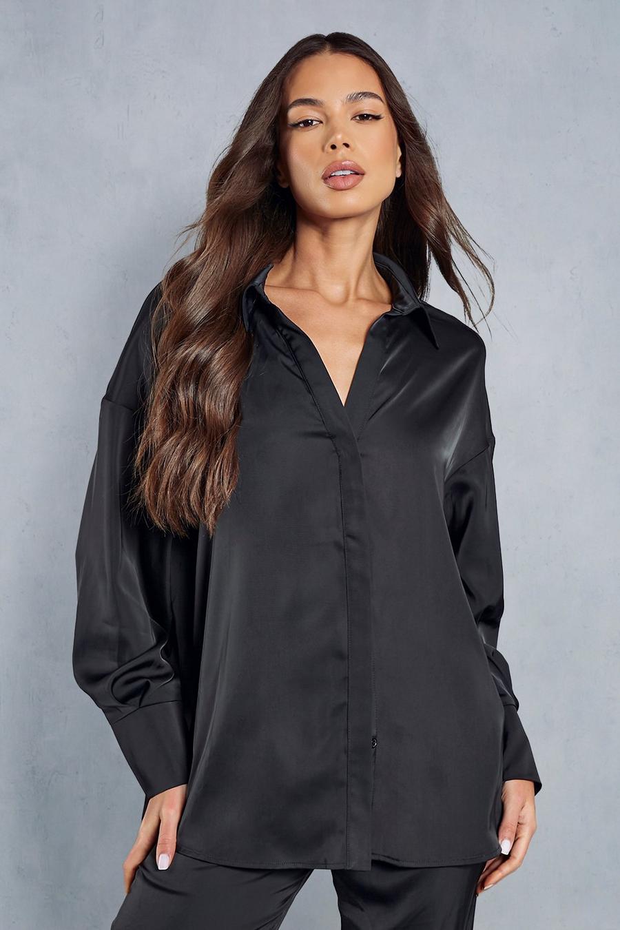 Black Satin Relaxed Shirt  image number 1
